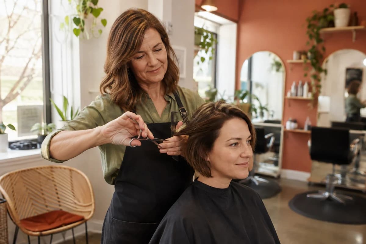 Salon owner helping a customer